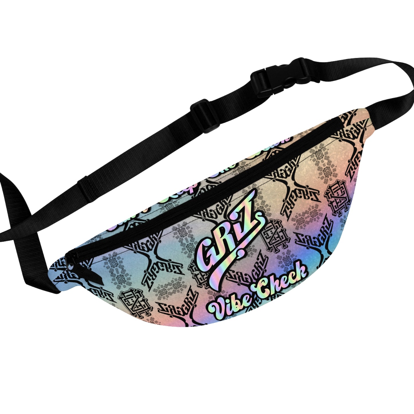 Adjustable Griz Holographic Zipper Fanny Pack for Party Rave Music Festival Concert Essential Item Men and Women