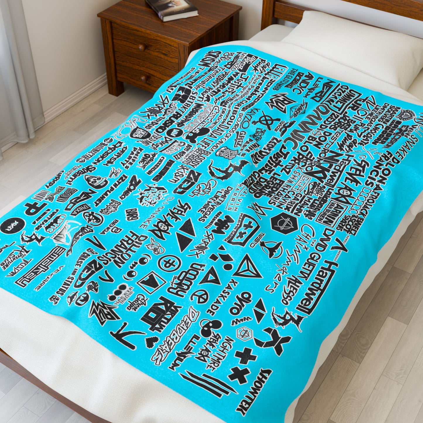 Personalized EDM Artist Logo Collage Throw Blanket for Rave, Music Festival, Concert
