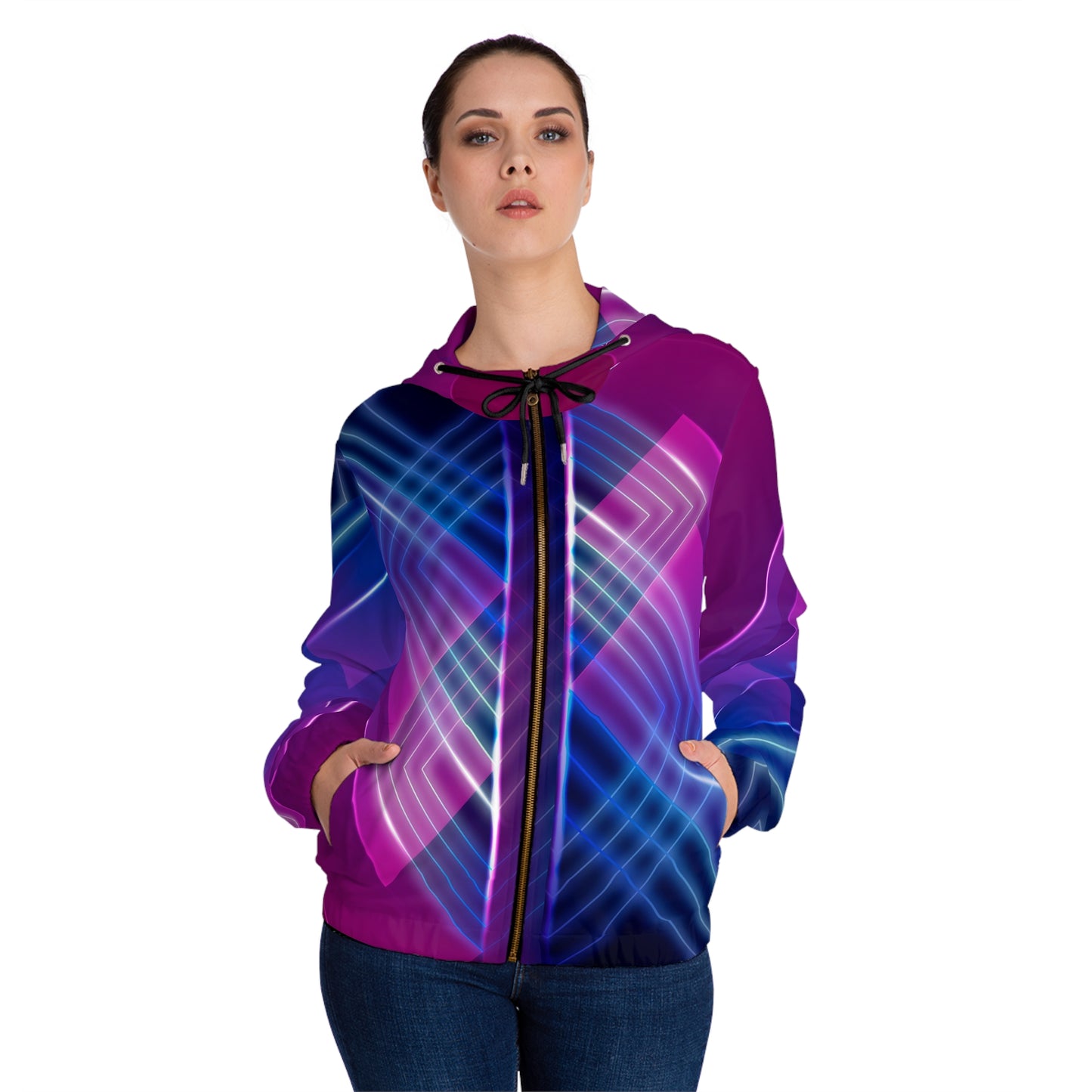 Neon Circuits Trippy Rave Zip Hoodie for Women