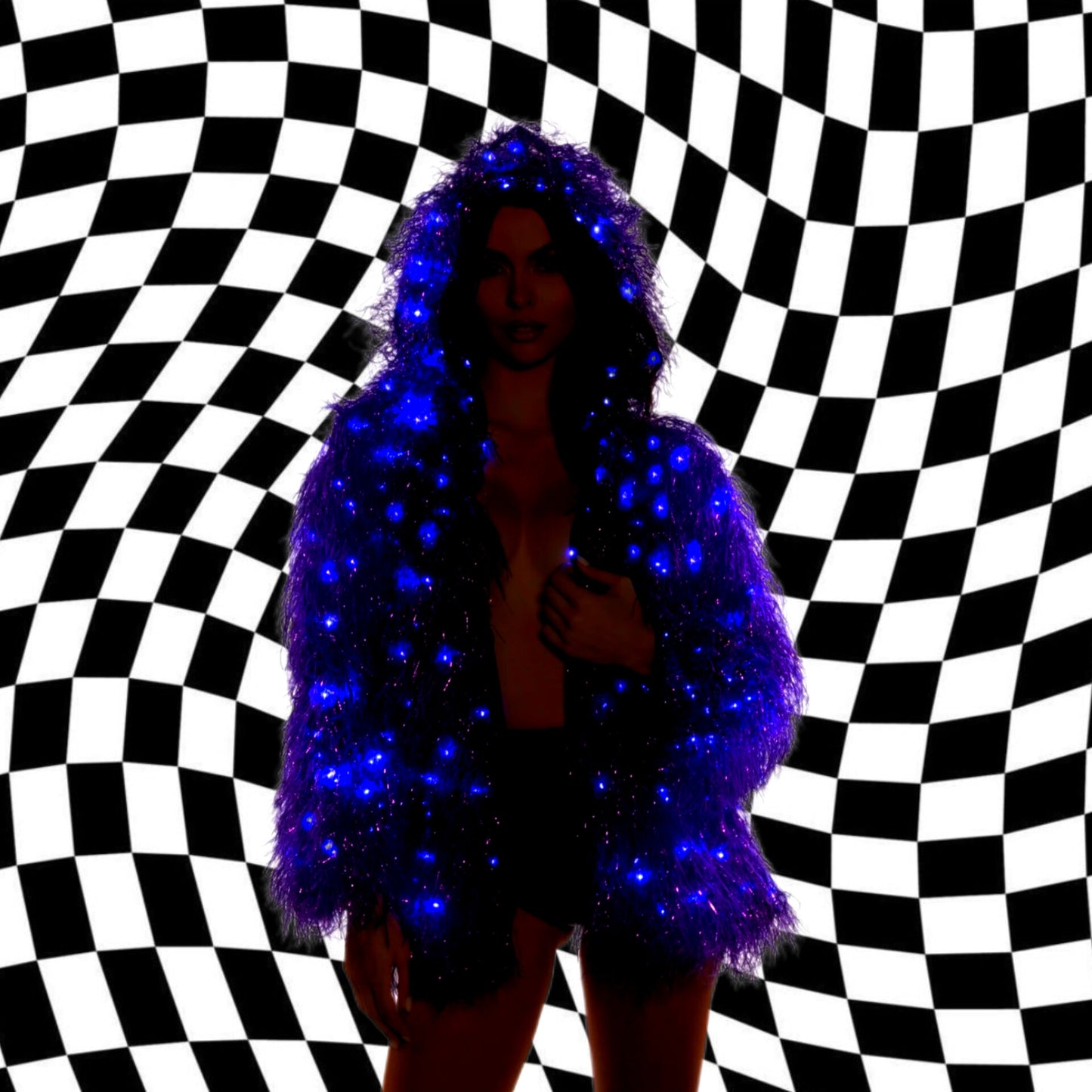 Light-up Faux Fur Shag Hoodie Coat
