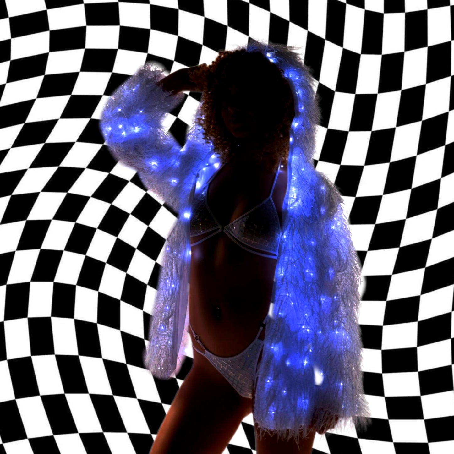 Light-up Faux Fur Shag Hoodie Coat