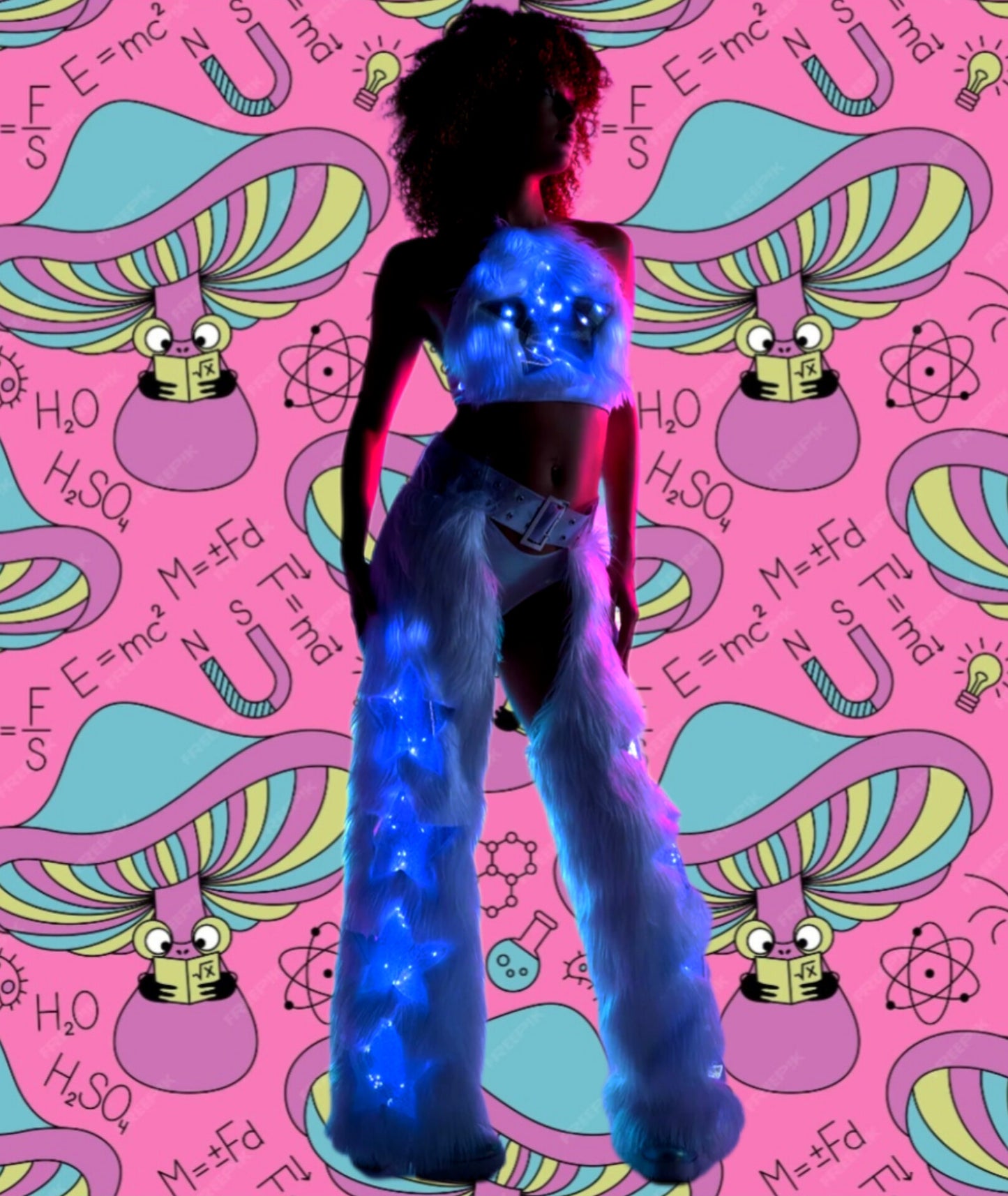 Light-up Faux Fur Vinyl Star Hatler Cropped Top