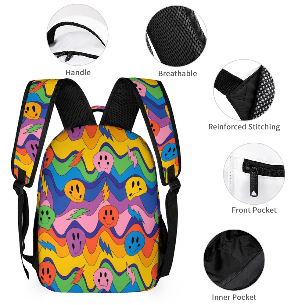 Psychedelic Backpack, Lunchbox, and Wallet Three piece set combination Travel Bag Package Set