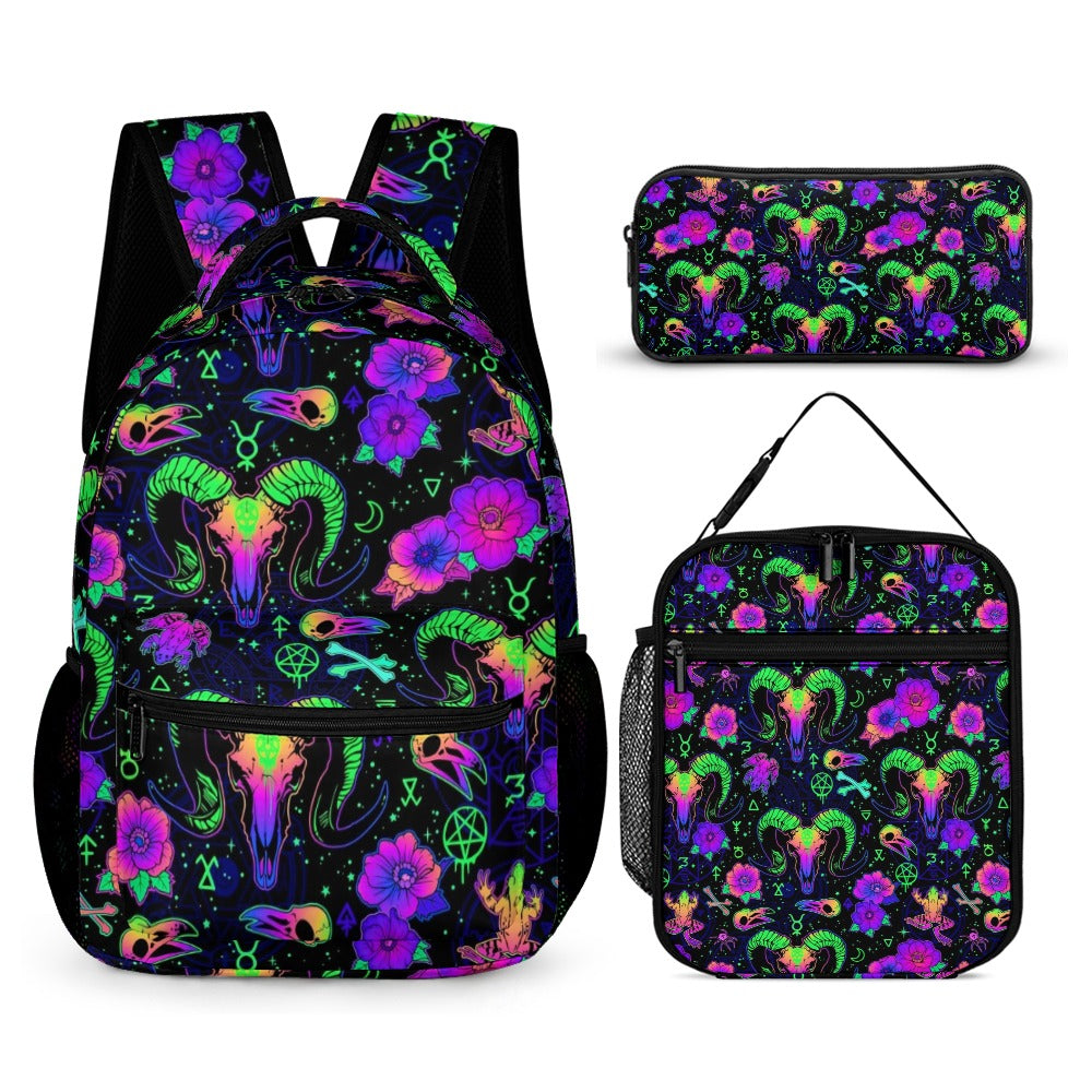 Psychedelic Backpack, Lunchbox, and Wallet Three piece set combination Travel Bag Package Set