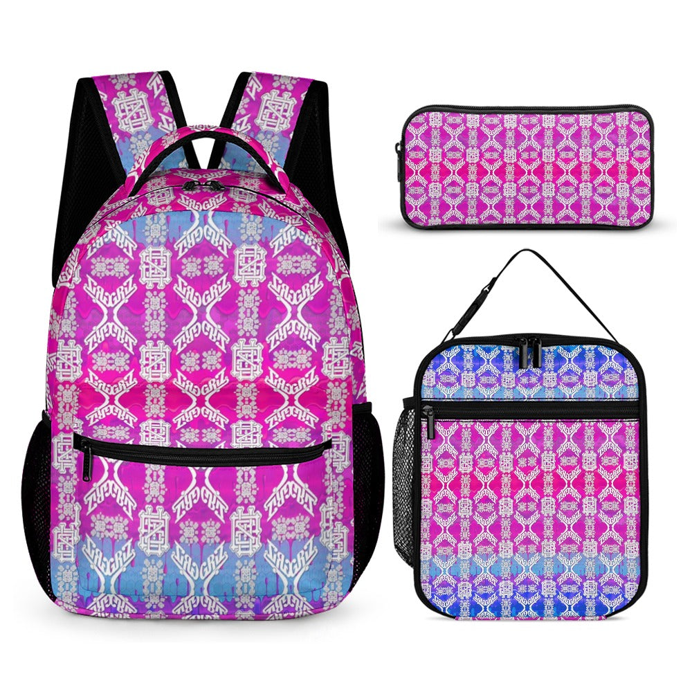 Psychedelic Backpack, Lunchbox, and Wallet Three piece set combination Travel Bag Package Set