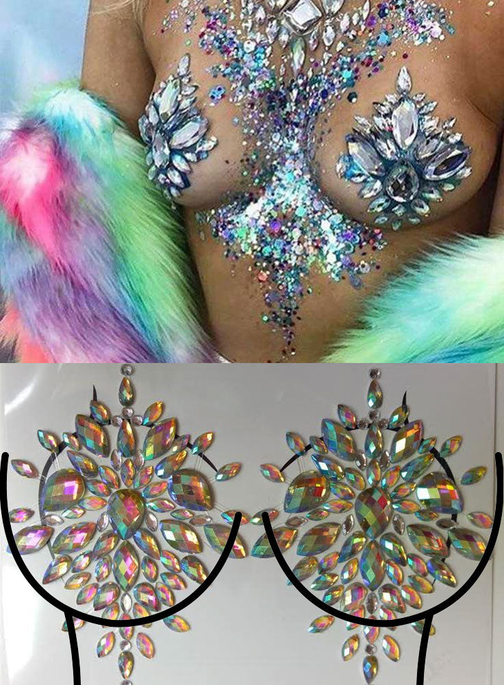 Iridescent Body Jewelry Nipple Pasties Face Crystals