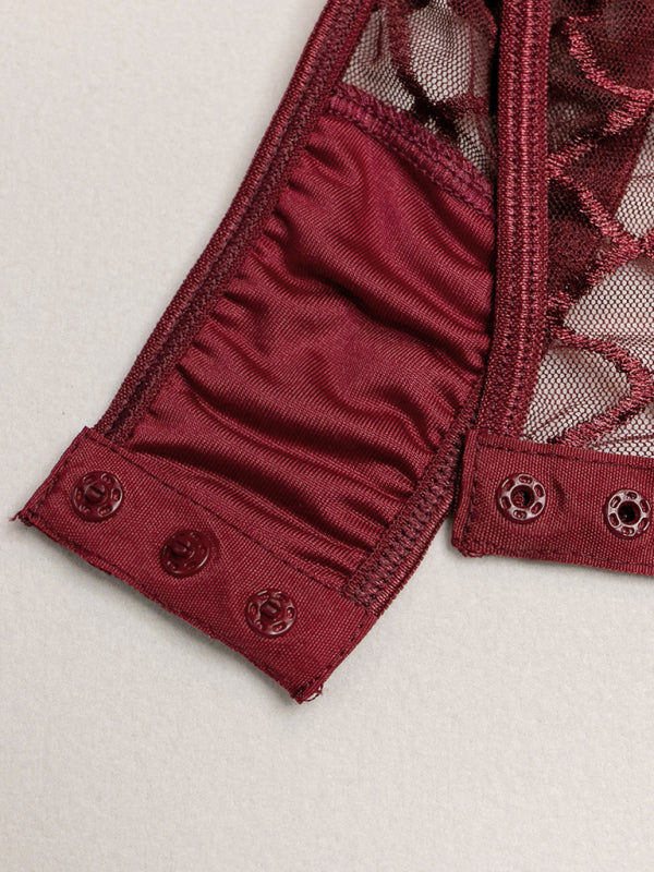Fishnet Teddy Lingerie Set with Chain Detail and Adjustable Garters