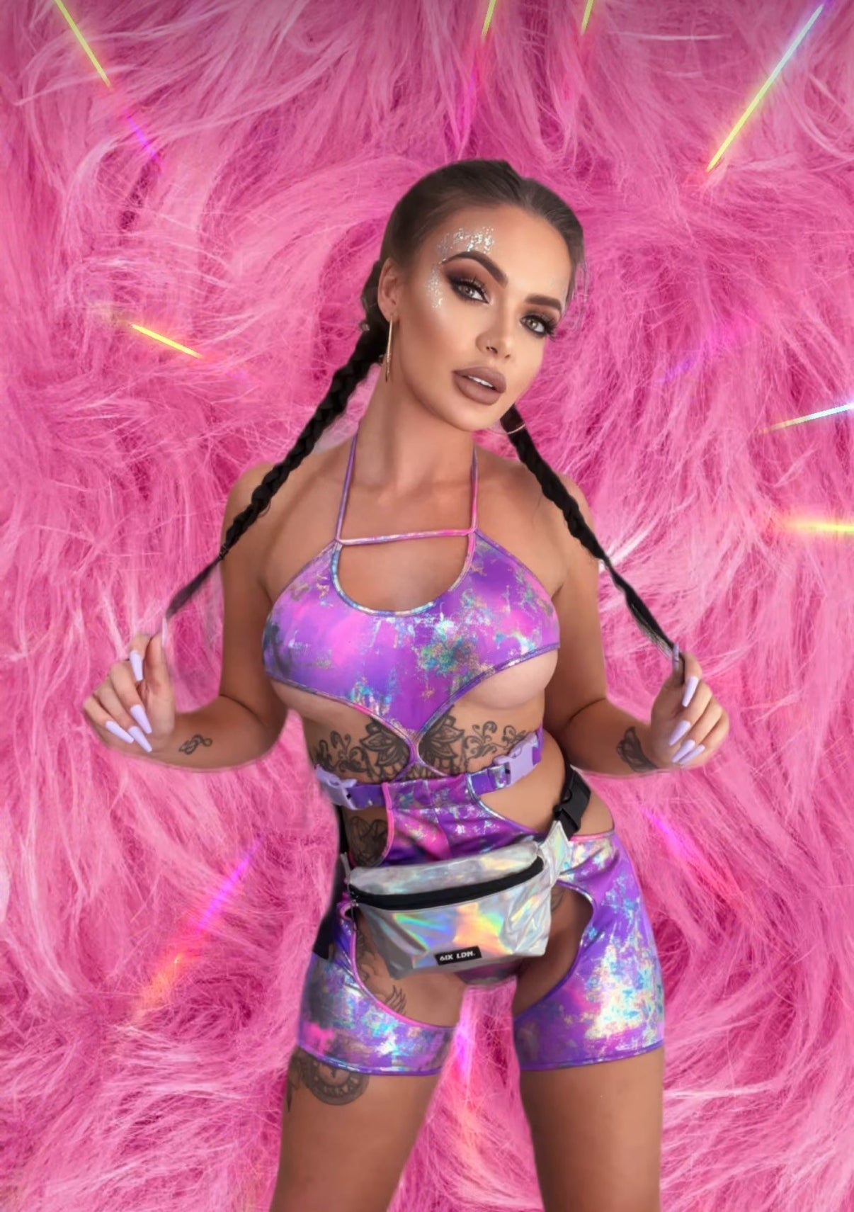 Tie-Dye Keyhole High-Waisted Shorts with Garters
