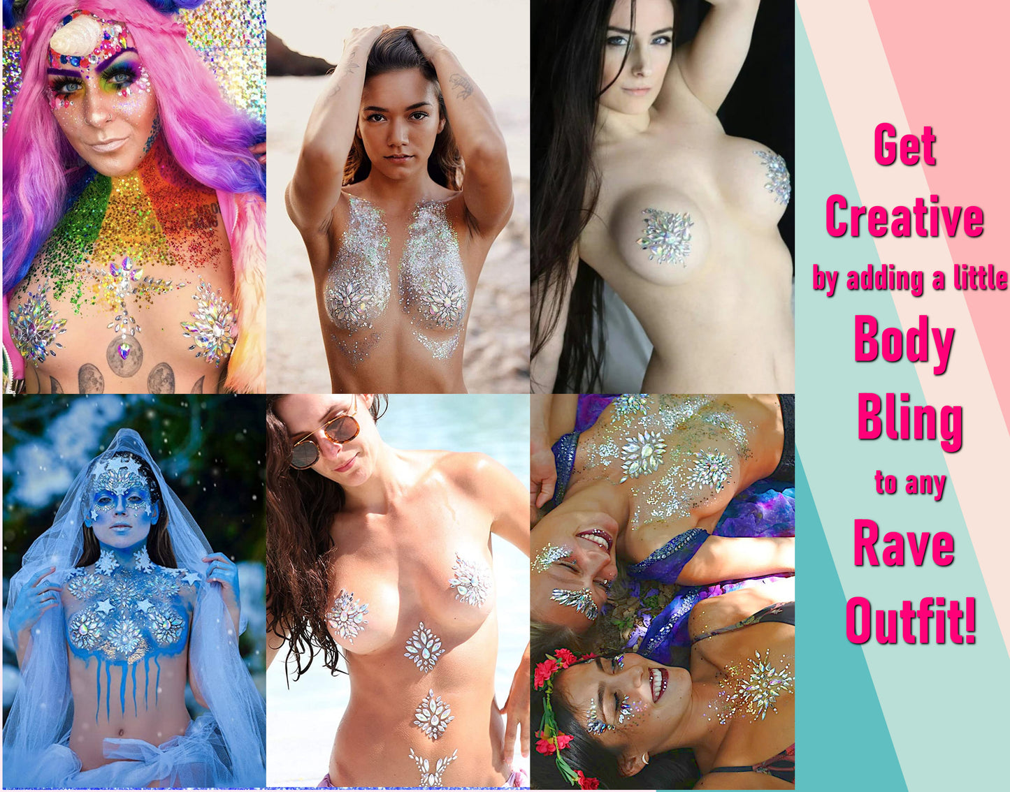 Iridescent Body Jewelry Nipple Pasties Face Crystals