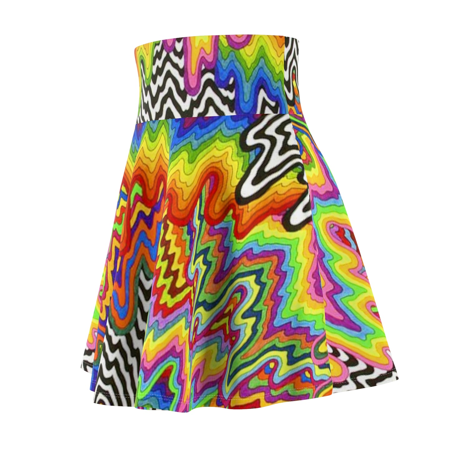New Face Melt Psychedelic Rainbow Zigzag Skater Skirt | Retro Wave AOP
