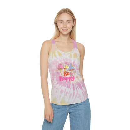 Be Happy Magic Mushroom Womens Tie Dye Racerback Tank Top