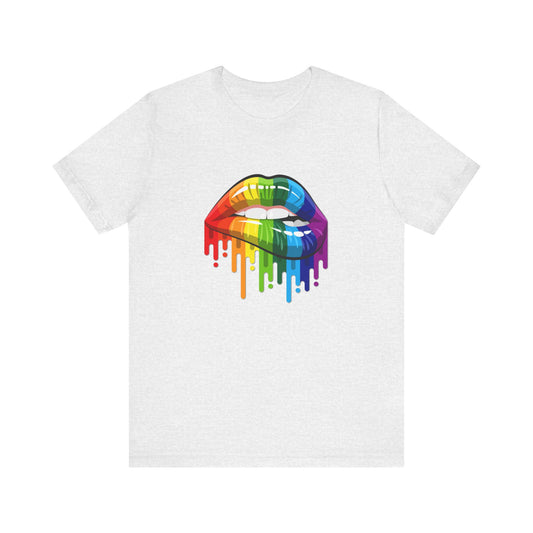 Dripping Rainbow Lips Jersey Short Sleeve Tee Mens Womens Unisex