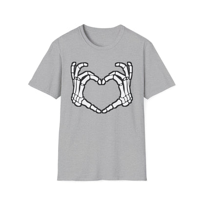 Skeleton Heart Fingers Softstyle T-Shirt Halloween Rave Metal Punk Music Festival Tee Mens Womens Unisex