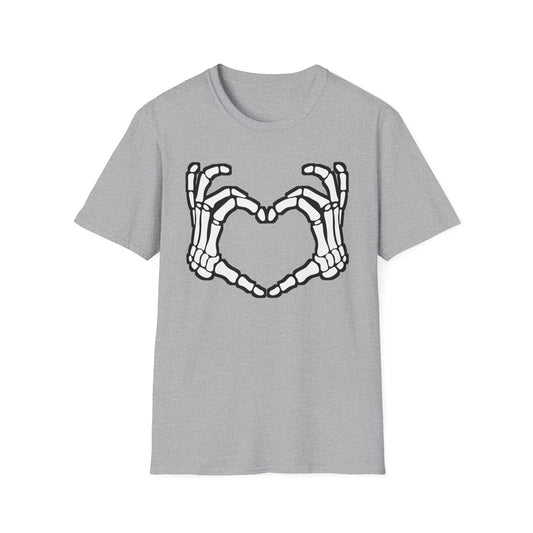 Skeleton Heart Fingers Softstyle T-Shirt Halloween Rave Metal Punk Music Festival Tee Mens Womens Unisex