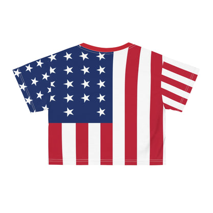Womens American Flag Crop Top Patriotic Sweatproof Summer Tee for Independence Day
