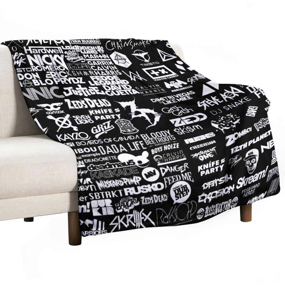 Custom EDM Artists Ultra-Soft Flannel Blanket for Camping Festival Rave in Multiple Sizes