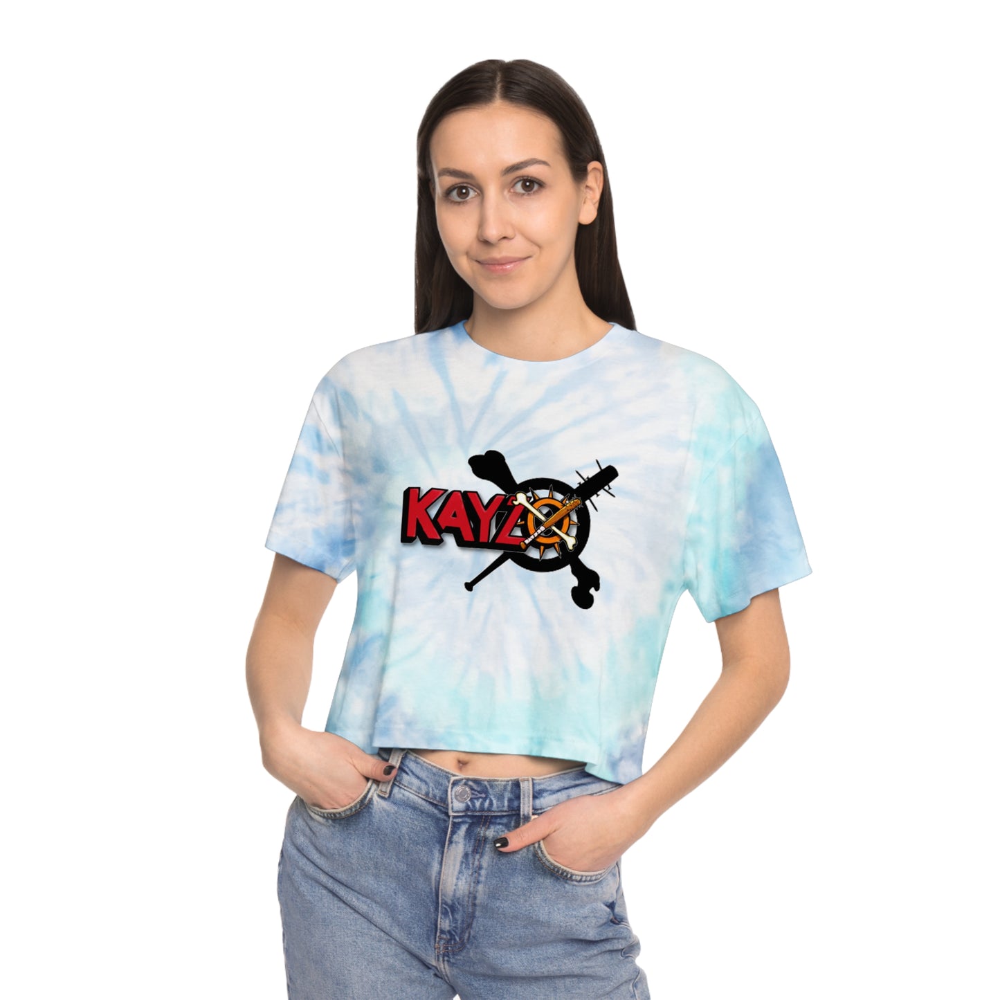 Kayzo Women's Tie-Dye Crop Top Sweat Proof Rave Music Festival Shirt
