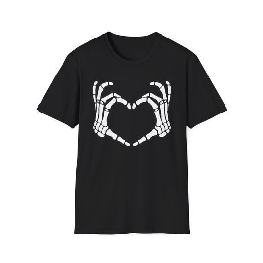 Skeleton Heart Fingers Softstyle T-Shirt Halloween Rave Metal Punk Music Festival Tee Mens Womens Unisex