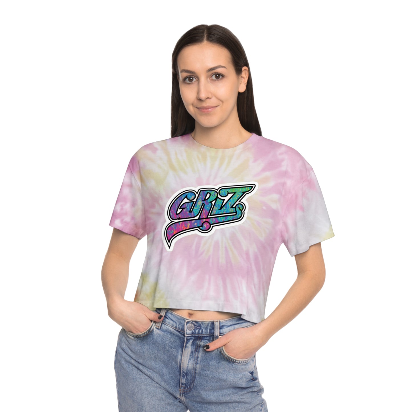 Griz Women's Tie-Dye Crop Top Sweat Proof Rave Music Festival Shirt