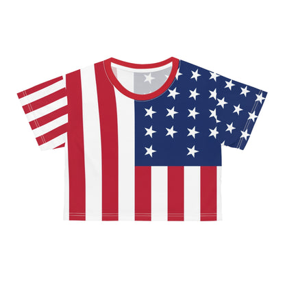 Womens American Flag Crop Top Patriotic Sweatproof Summer Tee for Independence Day