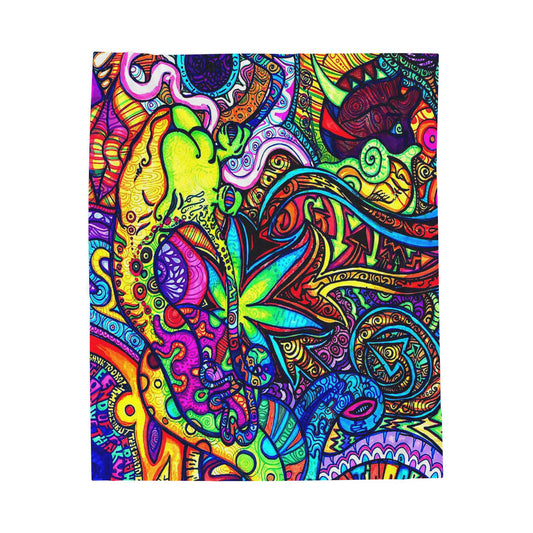 Psychedelic Hand Drawn Velveteen Plush Throw Blanket