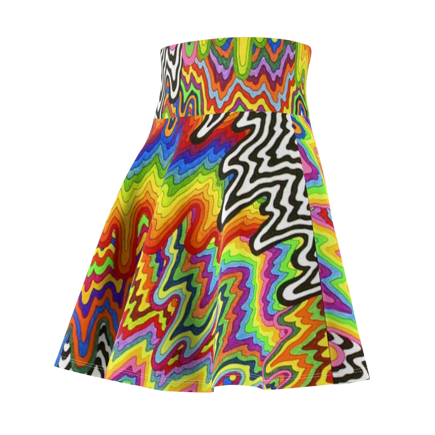 New Face Melt Psychedelic Rainbow Zigzag Skater Skirt | Retro Wave AOP