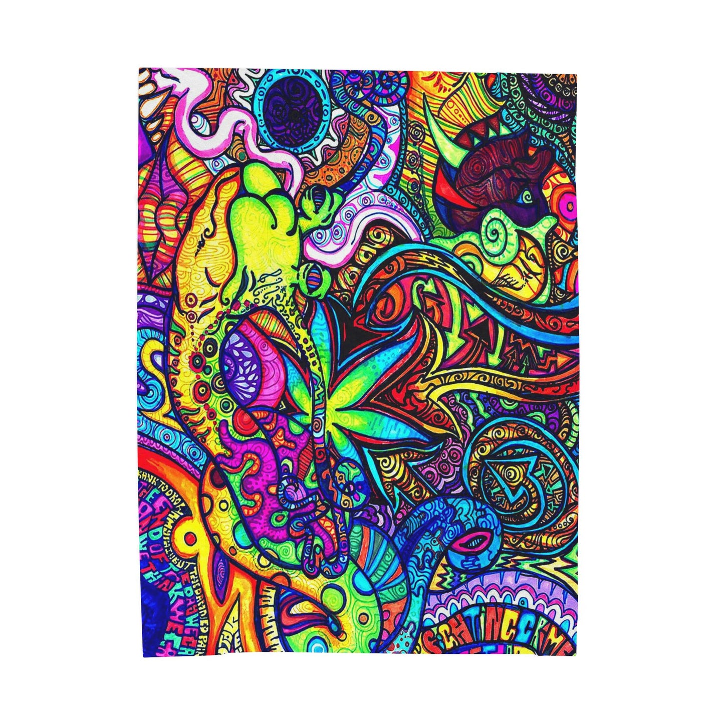 Psychedelic Hand Drawn Velveteen Plush Throw Blanket