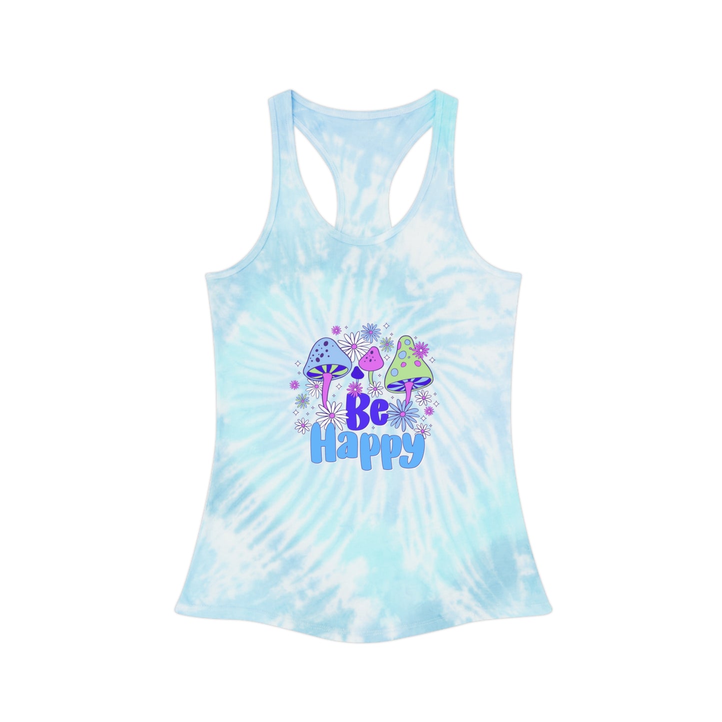 Be Happy Magic Mushroom Womens Tie Dye Racerback Tank Top
