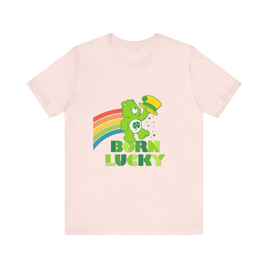 Born Lucky Cotton Jersey Short Sleeve Tee Mens Womens Unisex