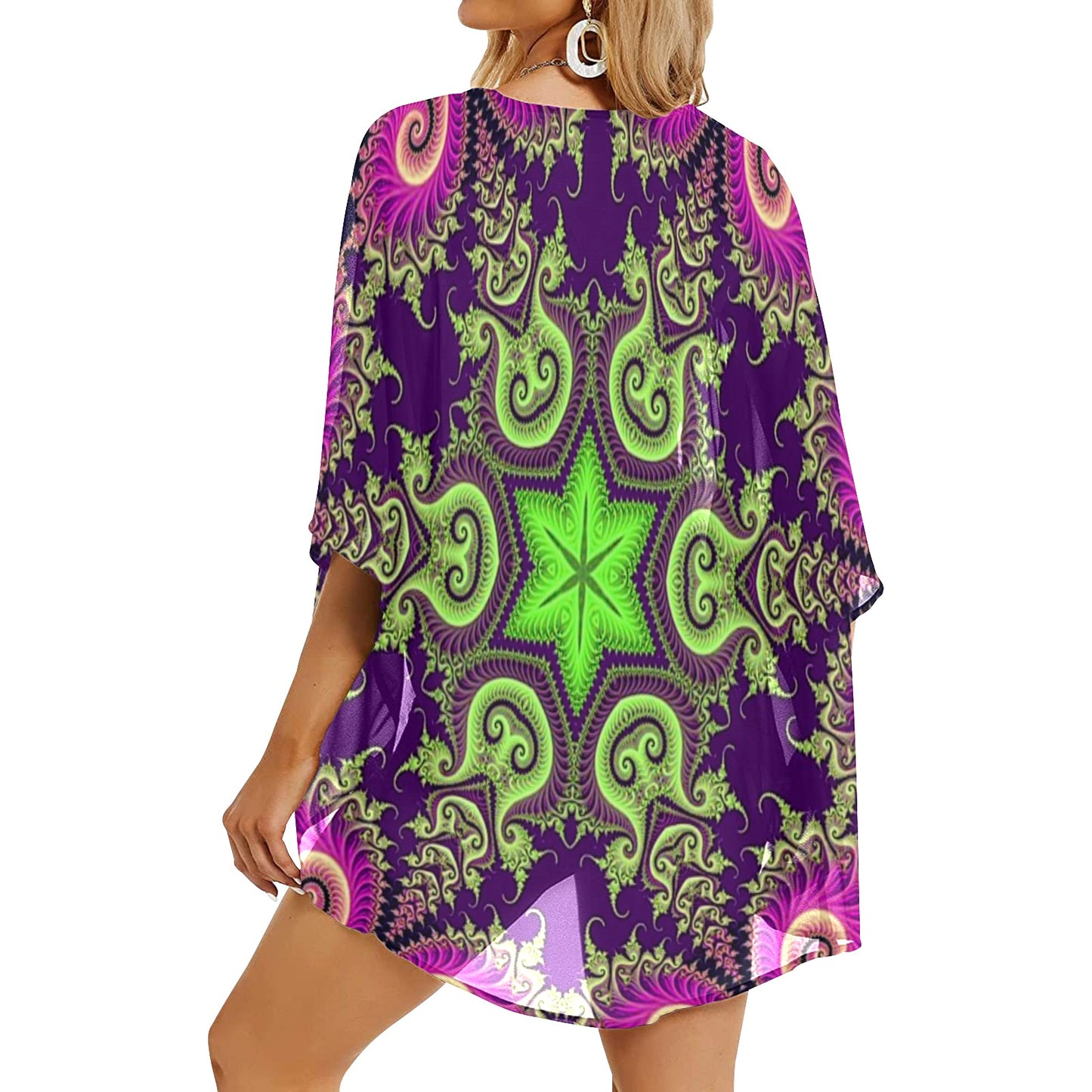 Fractals Women's Psychedelic Kimono Chiffon Cover Up