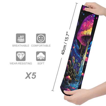 Blacklight Mushroom 5 Pack Sweat-Proof Odor-Resistant Breathable Large Socks