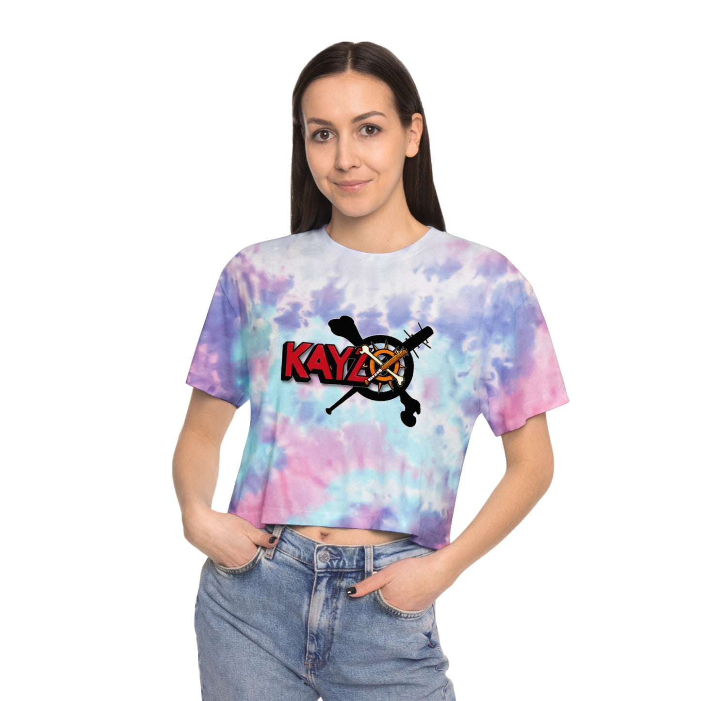 Kayzo Women's Tie-Dye Crop Top Sweat Proof Rave Music Festival Shirt