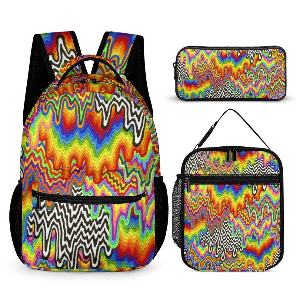 Psychedelic Backpack, Lunchbox, and Wallet Three piece set combination Travel Bag Package Set
