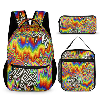 Psychedelic Backpack, Lunchbox, and Wallet Three piece set combination Travel Bag Package Set