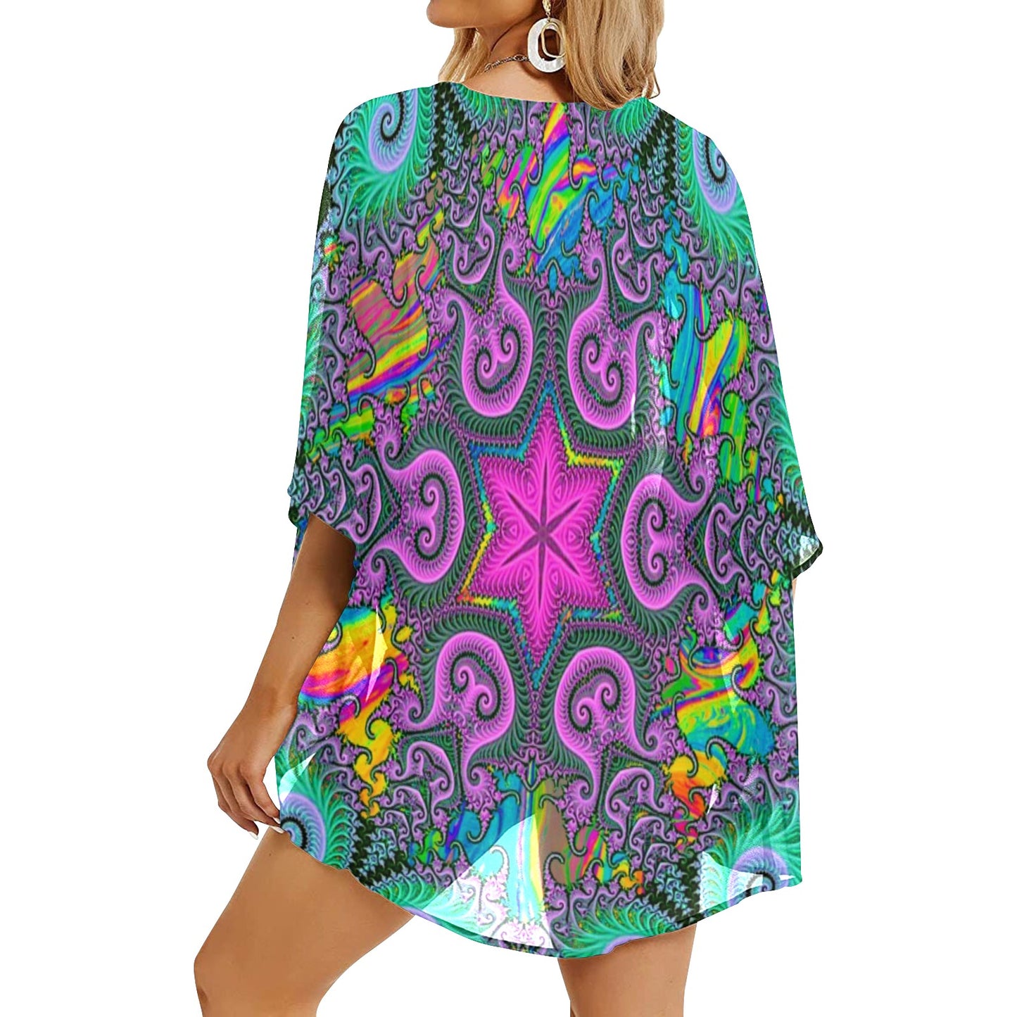 Fractals Women's Psychedelic Kimono Chiffon Cover Up