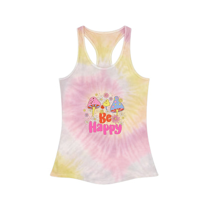 Be Happy Magic Mushroom Womens Tie Dye Racerback Tank Top