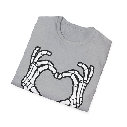 Skeleton Heart Fingers Softstyle T-Shirt Halloween Rave Metal Punk Music Festival Tee Mens Womens Unisex