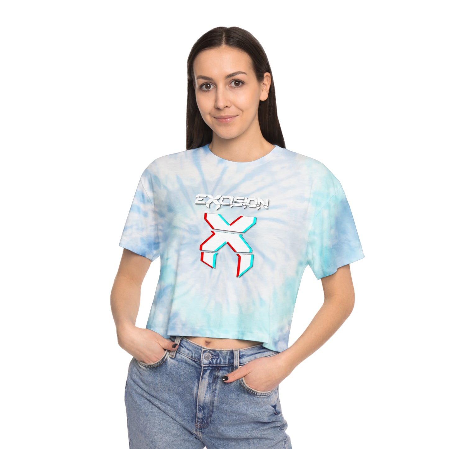 Excision Women's Tie-Dye Crop Top Sweat Proof Rave Music Festival Shirt