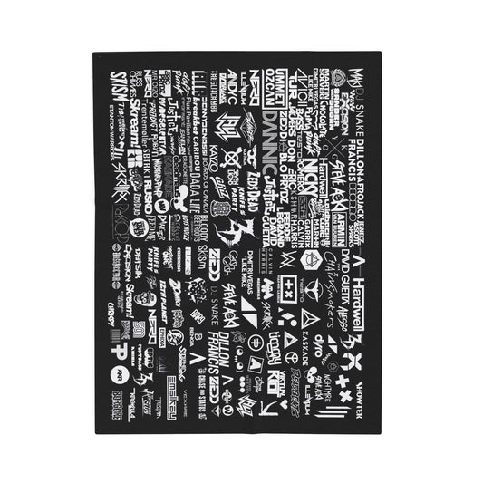 Personalized EDM Artist Logo Collage Throw Blanket for Rave, Music Festival, Concert