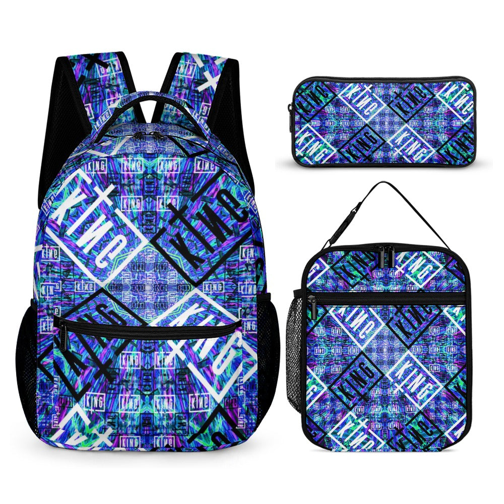 Psychedelic Backpack, Lunchbox, and Wallet Three piece set combination Travel Bag Package Set