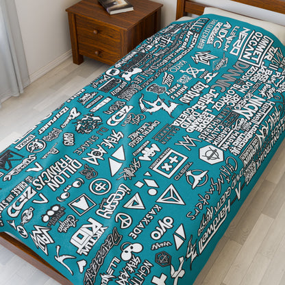 Personalized EDM Artist Logo Collage Throw Blanket for Rave, Music Festival, Concert