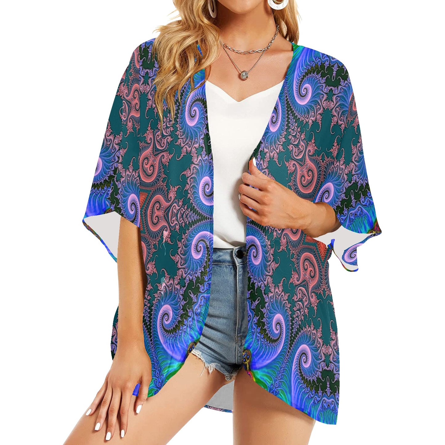 Fractals Women's Psychedelic Kimono Chiffon Cover Up