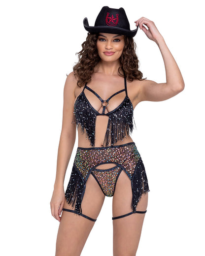 Sequin Fishnet Frings Garter Belt
