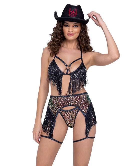 Sequin Fishnet Frings Garter Belt