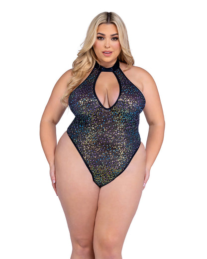 Sequin Fishnet Keyhole Romper Bodysuit