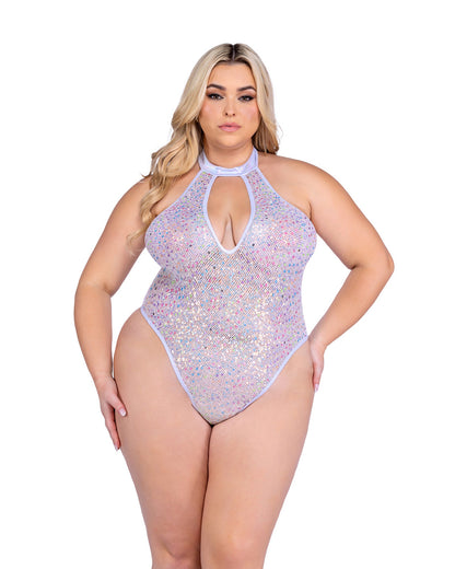 Sequin Fishnet Keyhole Romper Bodysuit