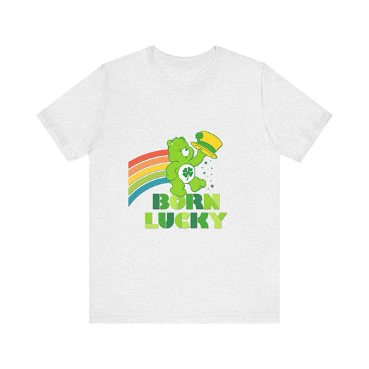 Born Lucky Cotton Jersey Short Sleeve Tee Mens Womens Unisex