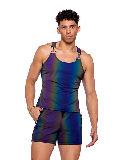 Mens Iridescent Rainbow Reflective Rave Tank