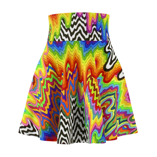 New Face Melt Psychedelic Rainbow Zigzag Skater Skirt | Retro Wave AOP