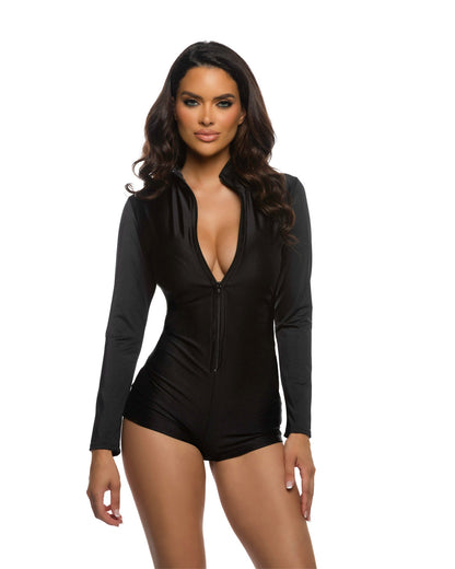 Zip-up Black Fetish Romper One Piece